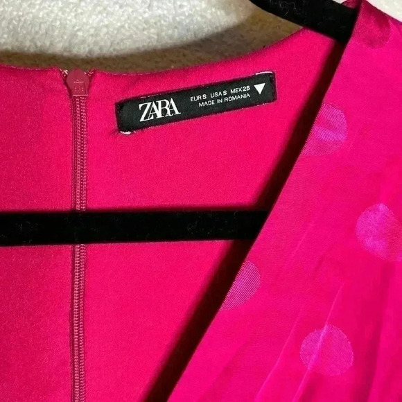 ZARA SHORT PINK FUCHSIA BARBIE POLKA DOT SATIN DRESS BALLOON SLEEVES Small - Picture 6 of 6